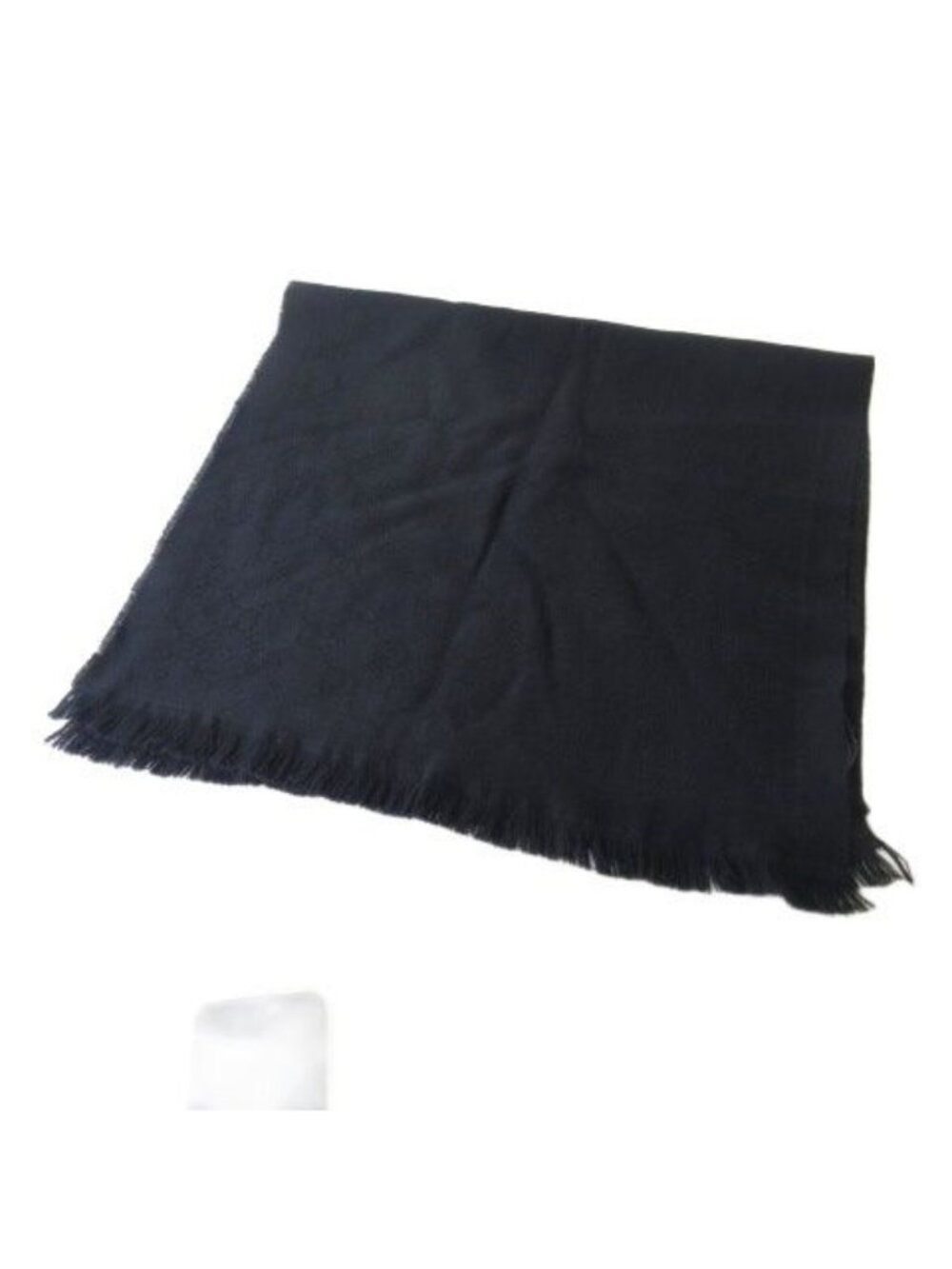 Gucci Shawl GG Wool 100 Fringe Black Scarf